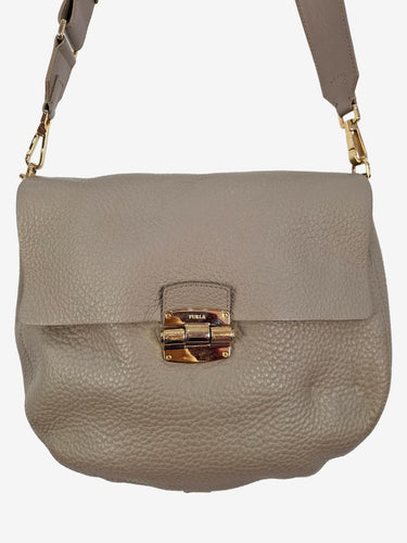 Furla Taupe Fold Over Crossbody Bag