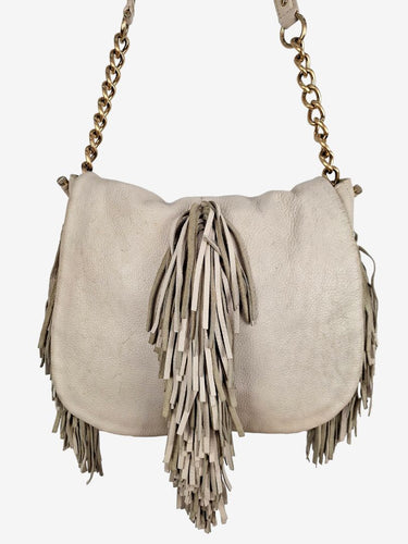 Oroton Cream Fold Over Fringe Bag