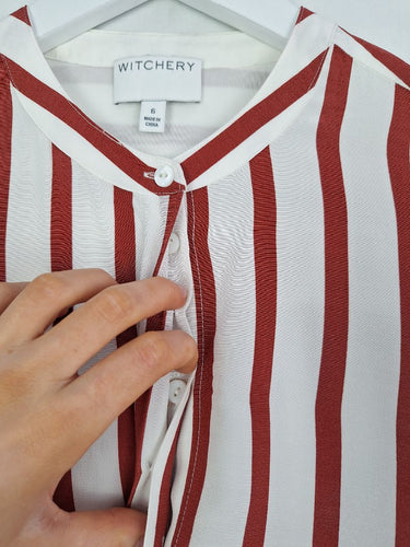 Second-Hand - Witchery Clay Stripe Button Up Blouse Size 6 - SwapUp