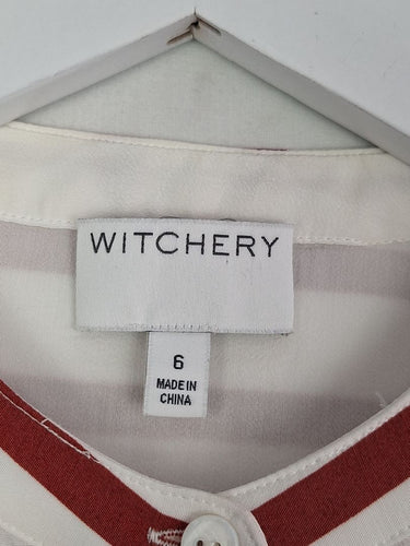 Second-Hand - Witchery Clay Stripe Button Up Blouse Size 6 - SwapUp