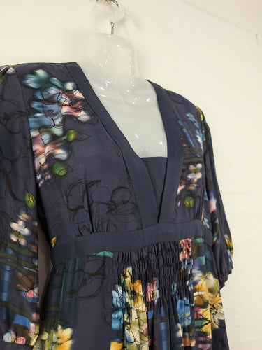 Second-Hand - Saba Hand Drawn Flower Silk Midi Dress Size 8 - SwapUp