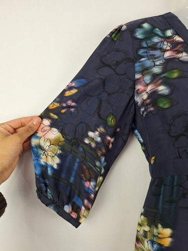 Second-Hand - Saba Hand Drawn Flower Silk Midi Dress Size 8 - SwapUp