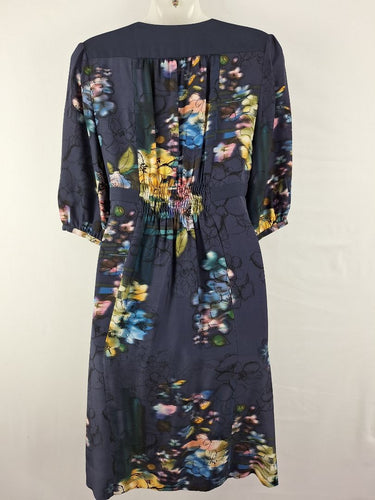 Second-Hand - Saba Hand Drawn Flower Silk Midi Dress Size 8 - SwapUp