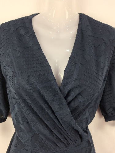 Second-Hand - Rodeo Show Navy Textured Wrap Mini Dress Size 8 - SwapUp