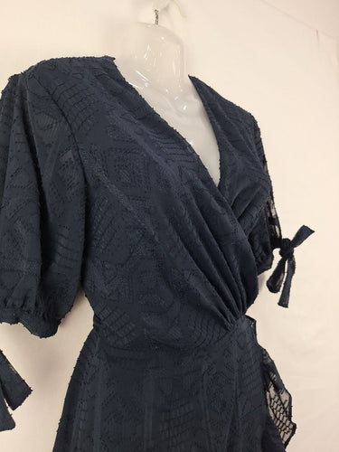 Second-Hand - Rodeo Show Navy Textured Wrap Mini Dress Size 8 - SwapUp