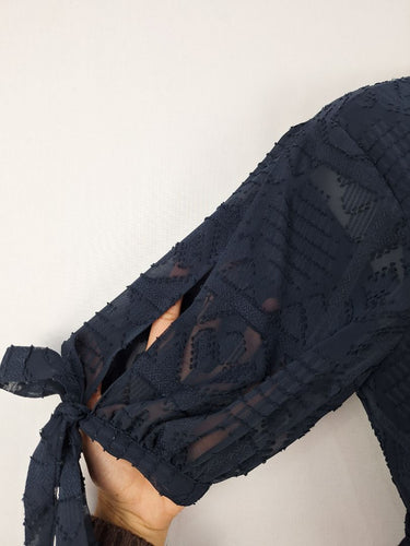 Second-Hand - Rodeo Show Navy Textured Wrap Mini Dress Size 8 - SwapUp