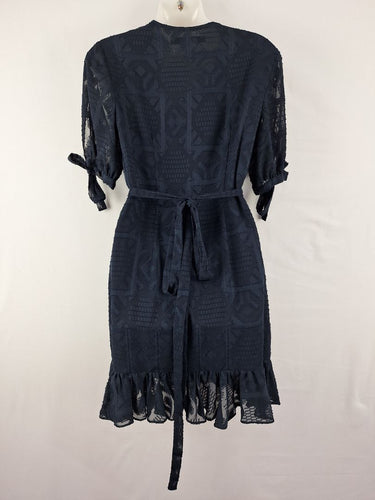 Second-Hand - Rodeo Show Navy Textured Wrap Mini Dress Size 8 - SwapUp