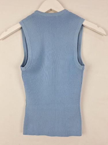 Second-Hand - Minima Sky Blue Ribbed Rectangle Neck Top Size 10 - SwapUp