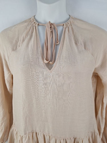 Second-Hand - Arket Blush Voluminous Tiered Linen Maxi Dress Size S - SwapUp