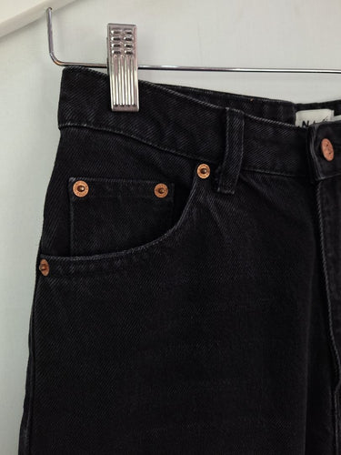 Second-Hand - NA-KD Black Wash Frayed Straight Denim Jeans Size 8 - SwapUp
