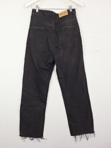 Second-Hand - NA-KD Black Wash Frayed Straight Denim Jeans Size 8 - SwapUp