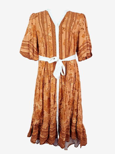 Once Was Terracotta Bohemian Bell Sleeve Maxi Dress Size 14