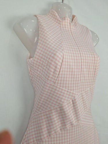 Second-Hand - Cue Pink Gingham Pleat Detail Midi Dress Size 6 - SwapUp