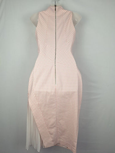 Second-Hand - Cue Pink Gingham Pleat Detail Midi Dress Size 6 - SwapUp