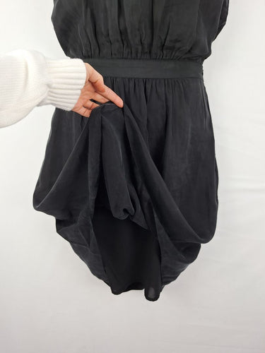 Second-Hand - Satch Gathered Neckline Mini Black Dress Size 10 - SwapUp