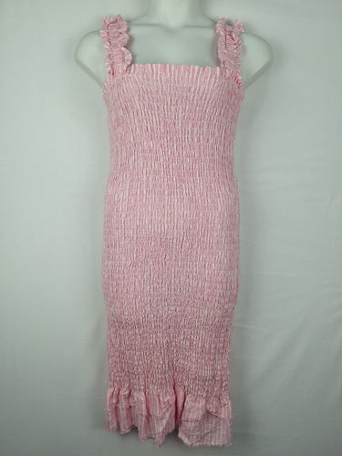Second-Hand - LJC Designs Shirred Striped Linen Dress One Size - SwapUp