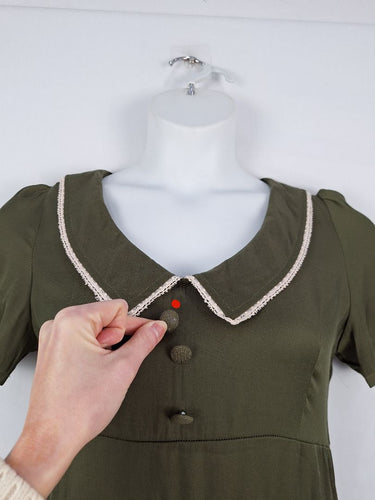 Second-Hand - Princess Highway Khaki Peter Pan Collar Mini Dress Size 12 - SwapUp