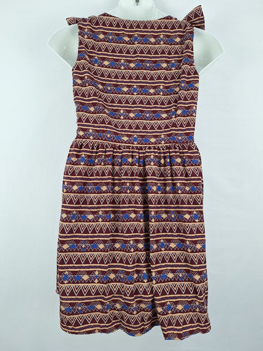 Second-Hand - Pink Owl Geometric Maroon Bow Mini Dress Size L - SwapUp