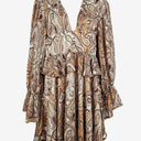 Second-Hand - Shona Joy Brown Paisley Gold Beaded Mini Dress Size 8 - SwapUp