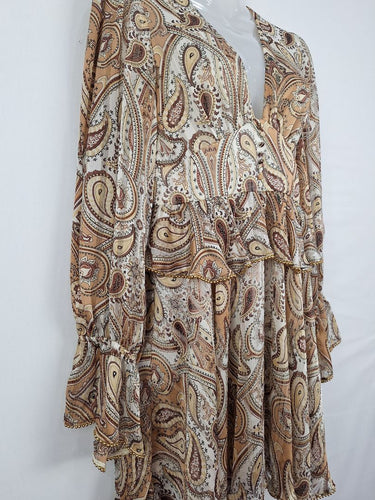 Second-Hand - Shona Joy Brown Paisley Gold Beaded Mini Dress Size 8 - SwapUp