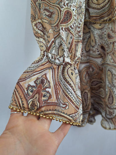 Second-Hand - Shona Joy Brown Paisley Gold Beaded Mini Dress Size 8 - SwapUp