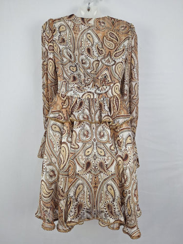 Second-Hand - Shona Joy Brown Paisley Gold Beaded Mini Dress Size 8 - SwapUp