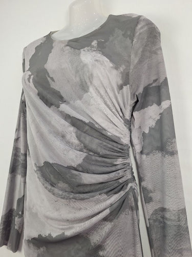 Second-Hand - Scanlan Theodore Grey Mesh Long Sleeve Maxi Dress Size 8 - SwapUp