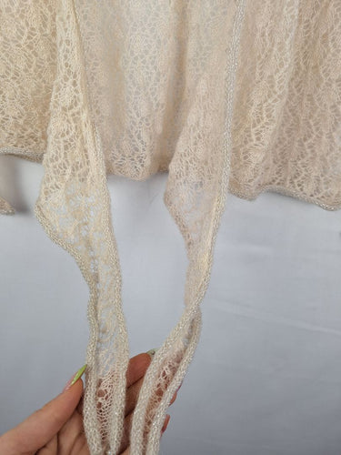 Second-Hand - David Lawrence Dainty Knit Tie Cream Cardigan Size S - SwapUp