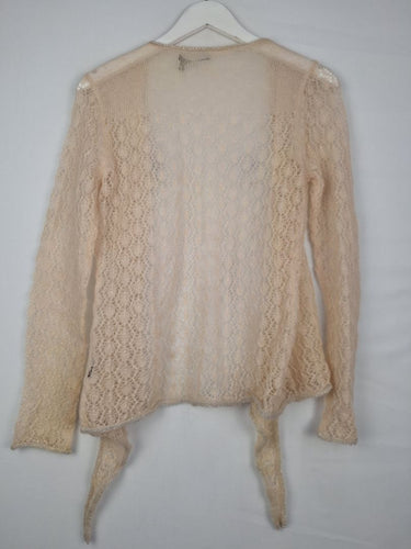 Second-Hand - David Lawrence Dainty Knit Tie Cream Cardigan Size S - SwapUp