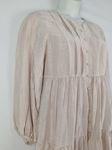 Second-Hand - Country Road Milky Linen Silk Blend Pleated Mini Dress Size 10 - SwapUp