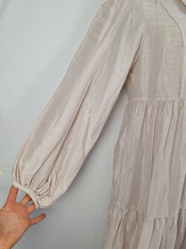Second-Hand - Country Road Milky Linen Silk Blend Pleated Mini Dress Size 10 - SwapUp