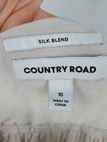 Second-Hand - Country Road Milky Linen Silk Blend Pleated Mini Dress Size 10 - SwapUp