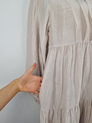 Second-Hand - Country Road Milky Linen Silk Blend Pleated Mini Dress Size 10 - SwapUp