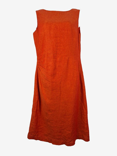 Laura Ashley Firey Red Linen High Neck Pleat Dress Size 16