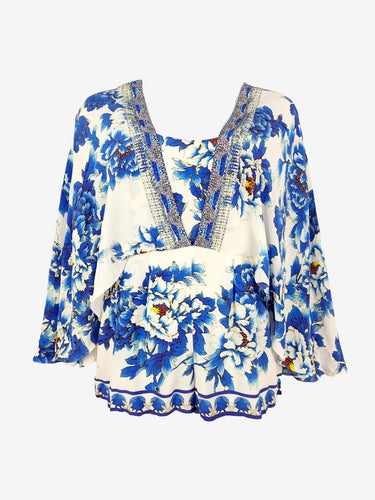 Camilla Pure Silk Ring of Roses Cape Playsuit Size M