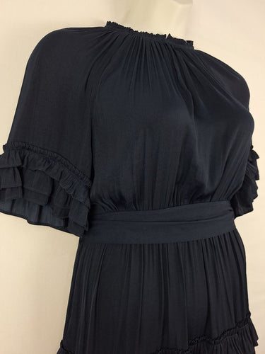 Second-Hand - Witchery Navy Pleat Frill Mini Dress Size 10 - SwapUp