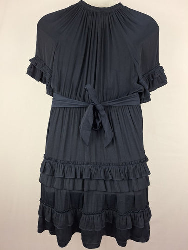 Second-Hand - Witchery Navy Pleat Frill Mini Dress Size 10 - SwapUp