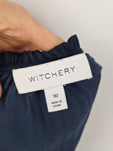 Second-Hand - Witchery Navy Pleat Frill Mini Dress Size 10 - SwapUp