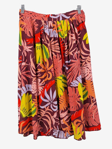 Gorman Tropical Leaf Silk Blend Midi Skirt Size 12