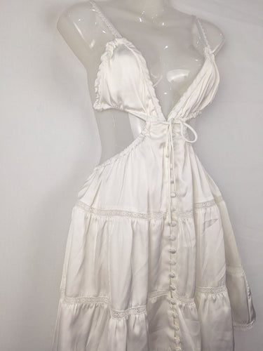 Second-Hand - Sabo White Lacey Cut Out Mini Dress Size 6 - SwapUp