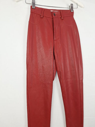 Second-Hand - Atmos & Here Ruby Red 'Leather' Pants Size 6 - SwapUp