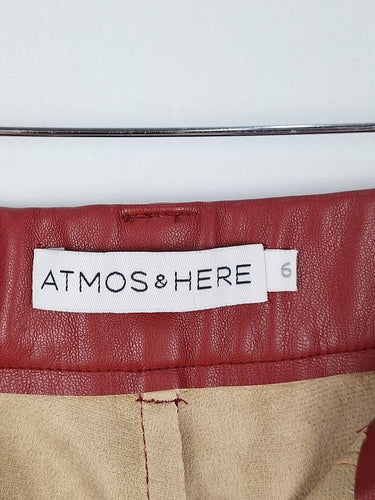 Second-Hand - Atmos & Here Ruby Red 'Leather' Pants Size 6 - SwapUp