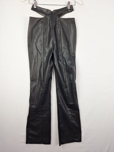 Second-Hand - Meshki Black 'Leather' Waist Band Straight Leg Pants Size XS - SwapUp