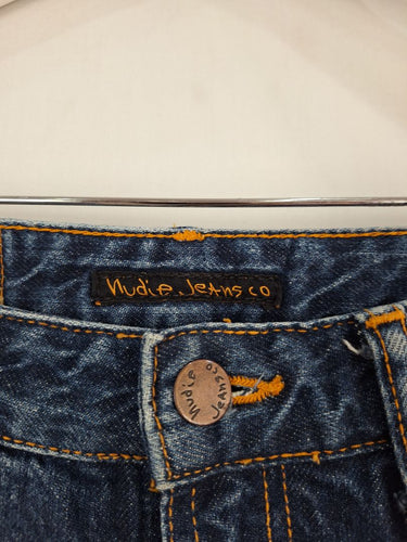 Second-Hand - Nudie Jeans Dark Wash Denim Tapered Jeans Size 6 - SwapUp