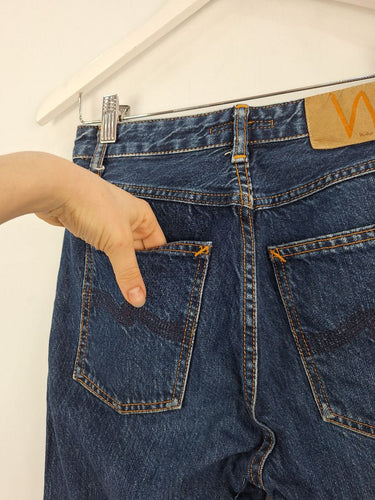 Second-Hand - Nudie Jeans Dark Wash Denim Tapered Jeans Size 6 - SwapUp