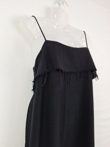 Second-Hand - Lonely Hearts Black Linen Blend Midi Dress Size 10 - SwapUp