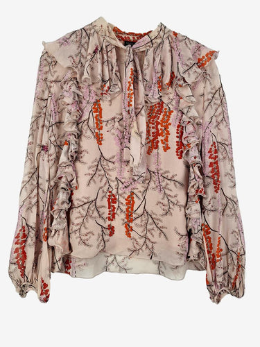 Giambattista Vali Cherry Blossom Ruffle Silk Blouse Size M