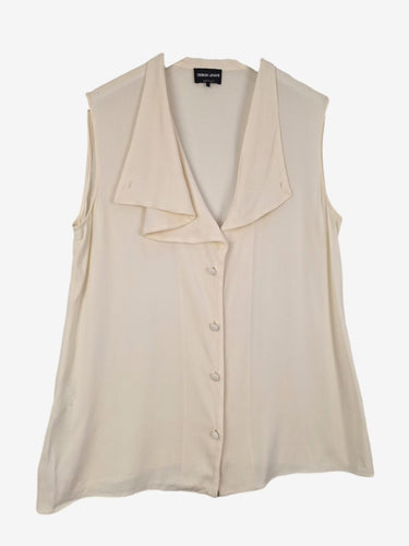 Giorgio Armani Cream Angular Button Silk Blouse Size L