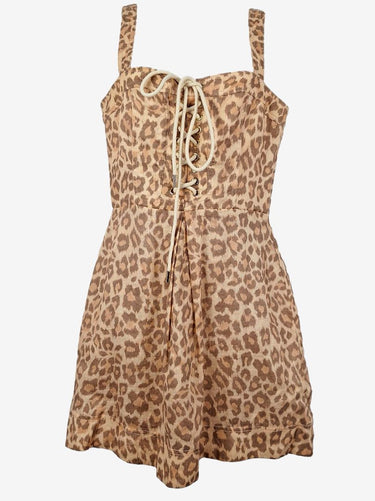 Zimmermann Cheetah Tie Linen Dress Size 10