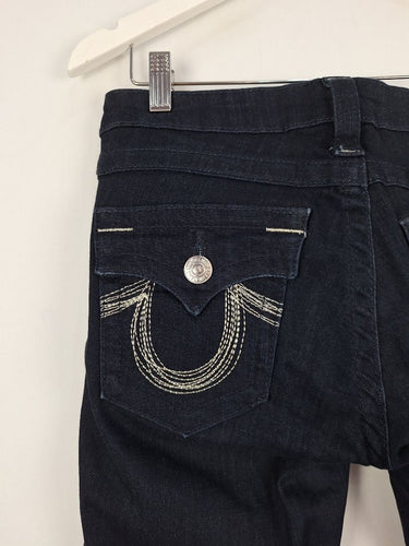 Second-Hand - True Religion Deep Indigo Low Waisted Tapered Jeans Size 8 - SwapUp